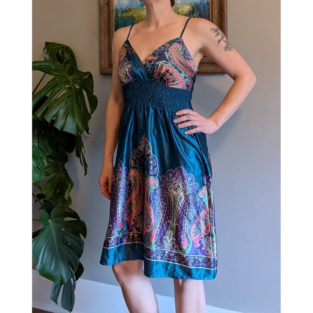 NWT Romy Vintage Y2K Satin Sleeveless Babydoll Dress Handkerchief Boho Fairy Sm